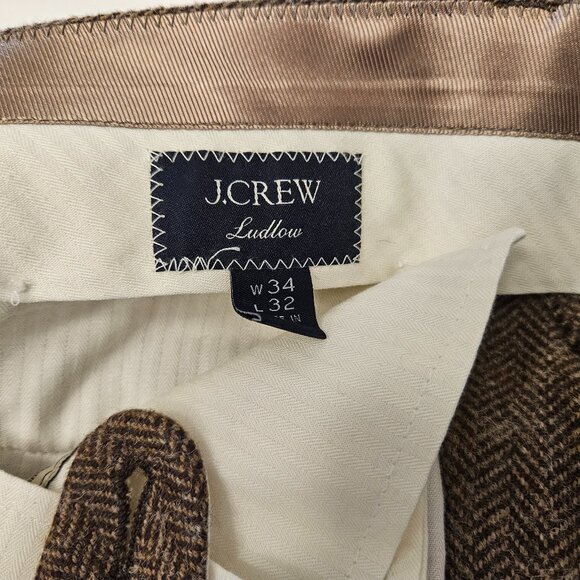 J.Crew Ludlow Brown Herringbone Wool-Cotton Blend Pants - Size 34/32 - Picture 7 of 8